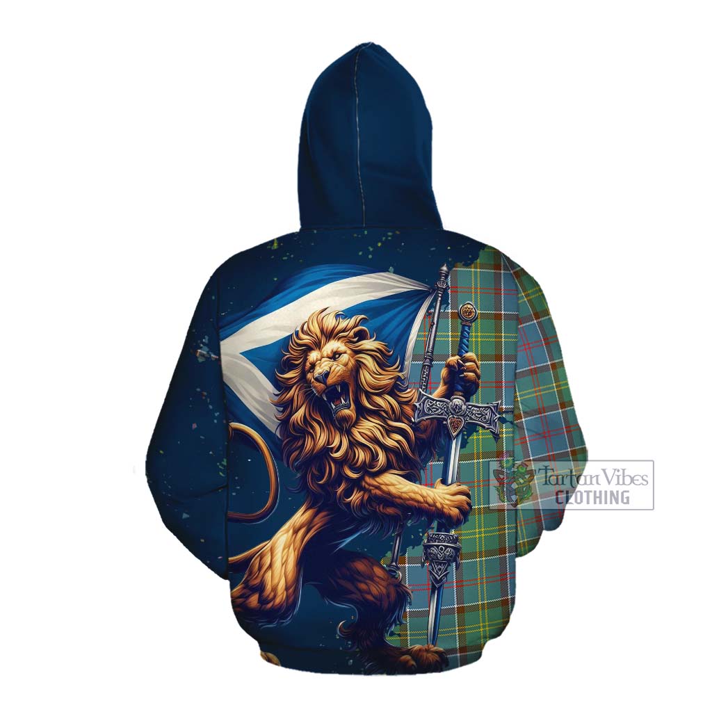 Tartan Vibes Clothing Colville Tartan Family Crest Cotton Hoodie with Scottish Majestic Lion
