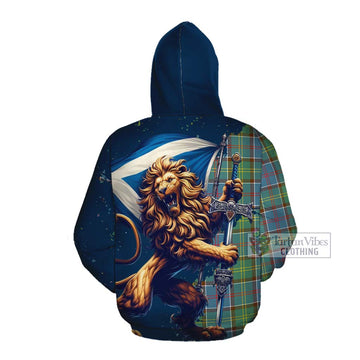 Tartan Vibes Clothing Colville Tartan Family Crest Cotton Hoodie with Scottish Majestic Lion