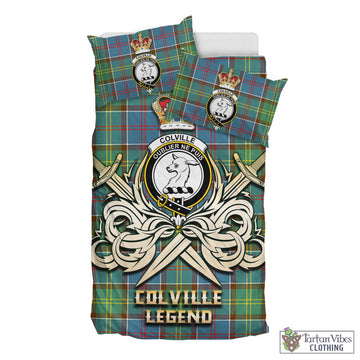 Colville Tartan Bedding Set with Clan Crest and the Golden Sword of Courageous Legacy