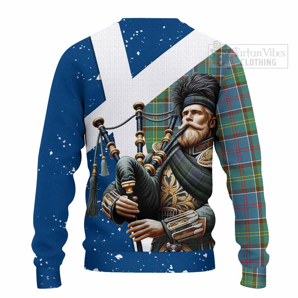 Tartan Vibes Clothing Colville Tartan Knitted Sweater with Family Crest Scottish Bagpiper Vibes