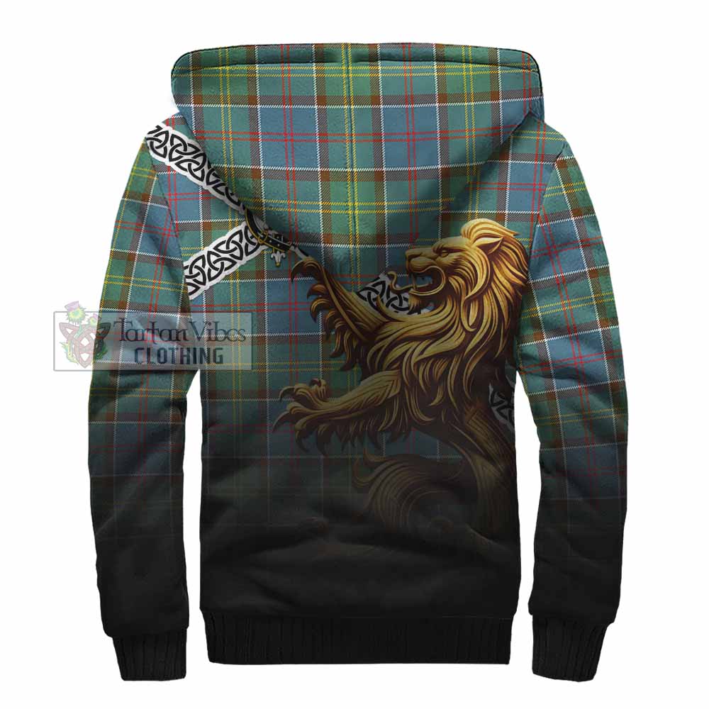Tartan Vibes Clothing Colville Crest Tartan Sherpa Hoodie with Golden Lion Emblem Celtic Style
