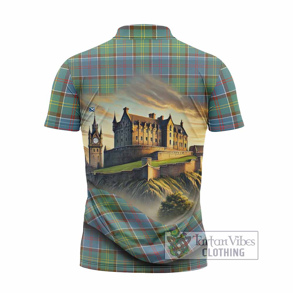 Tartan Vibes Clothing Colville Tartan Family Crest Zipper Polo Shirt with Scottish Ancient Castle Stype