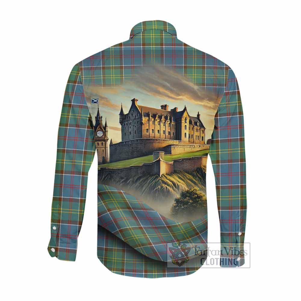 Tartan Vibes Clothing Colville Tartan Family Crest Long Sleeve Button Shirt with Scottish Ancient Castle Style