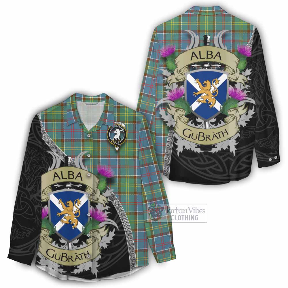 Tartan Vibes Clothing Colville Tartan Family Crest Women's Casual Shirt Lion Rampant Royal Thistle Shield Celtic Inspired