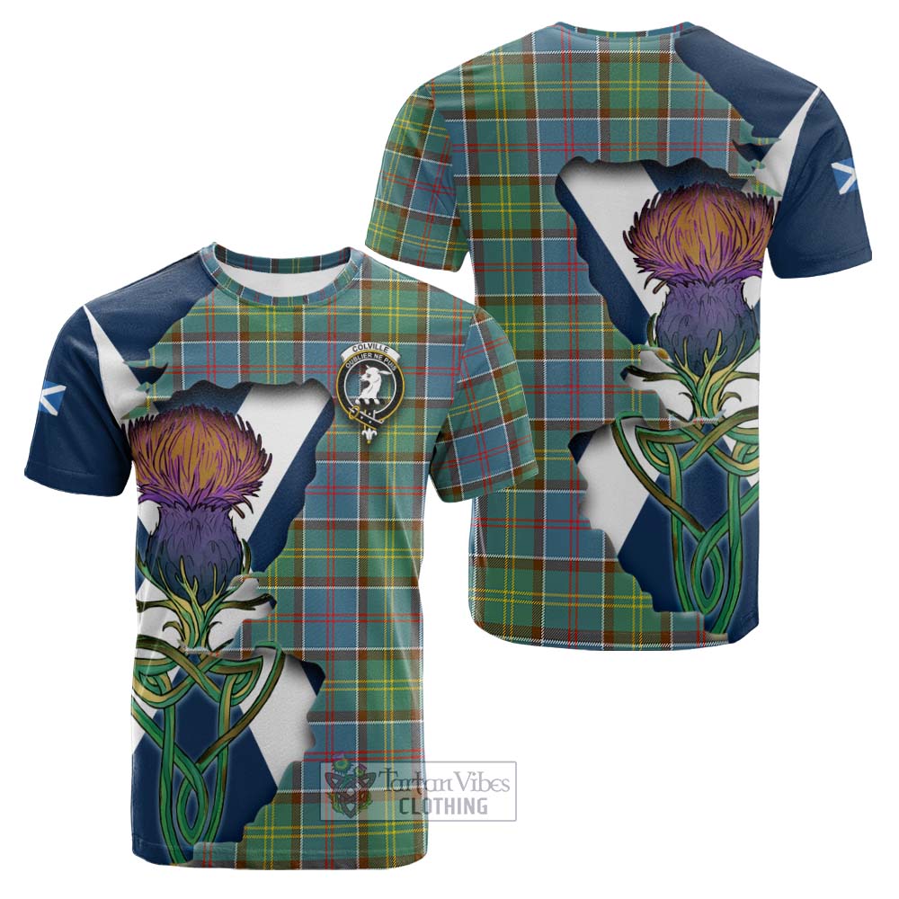 Tartan Vibes Clothing Colville Tartan Family Crest Cotton T-shirt Scottish Thistle Celtic Inspired