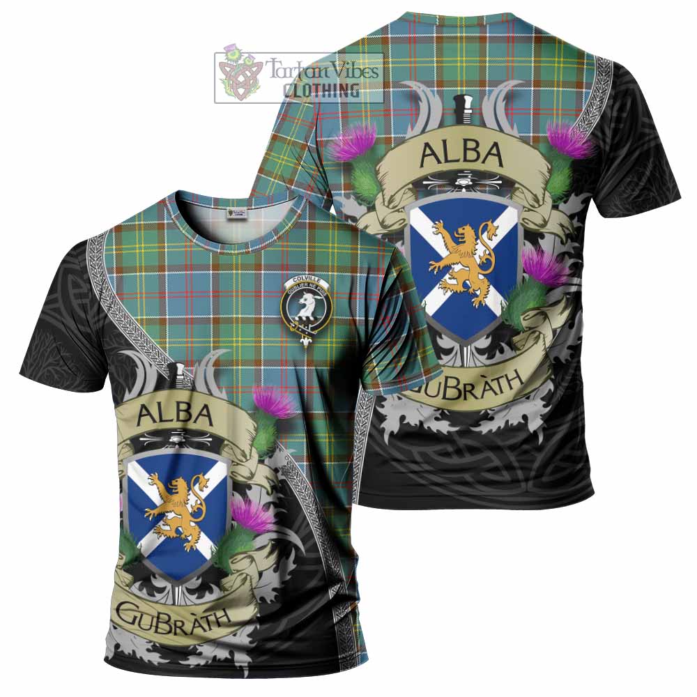 Tartan Vibes Clothing Colville Tartan Family Crest T-Shirt Lion Rampant Royal Thistle Shield Celtic Inspired