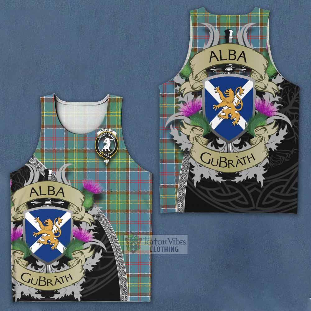 Tartan Vibes Clothing Colville Tartan Family Crest Men's Tank Top Lion Rampant Royal Thistle Shield Celtic Inspired