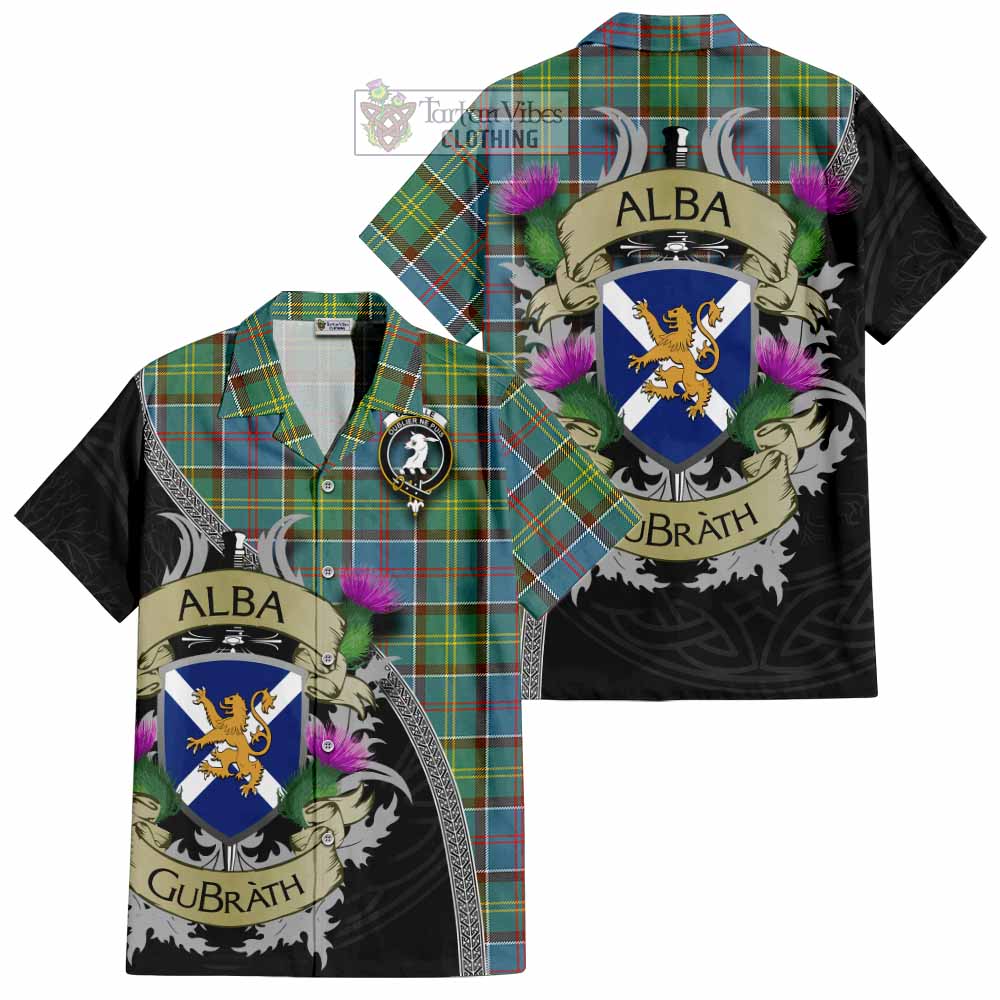 Tartan Vibes Clothing Colville Tartan Family Crest Short Sleeve Button Shirt Lion Rampant Royal Thistle Shield Celtic Inspired