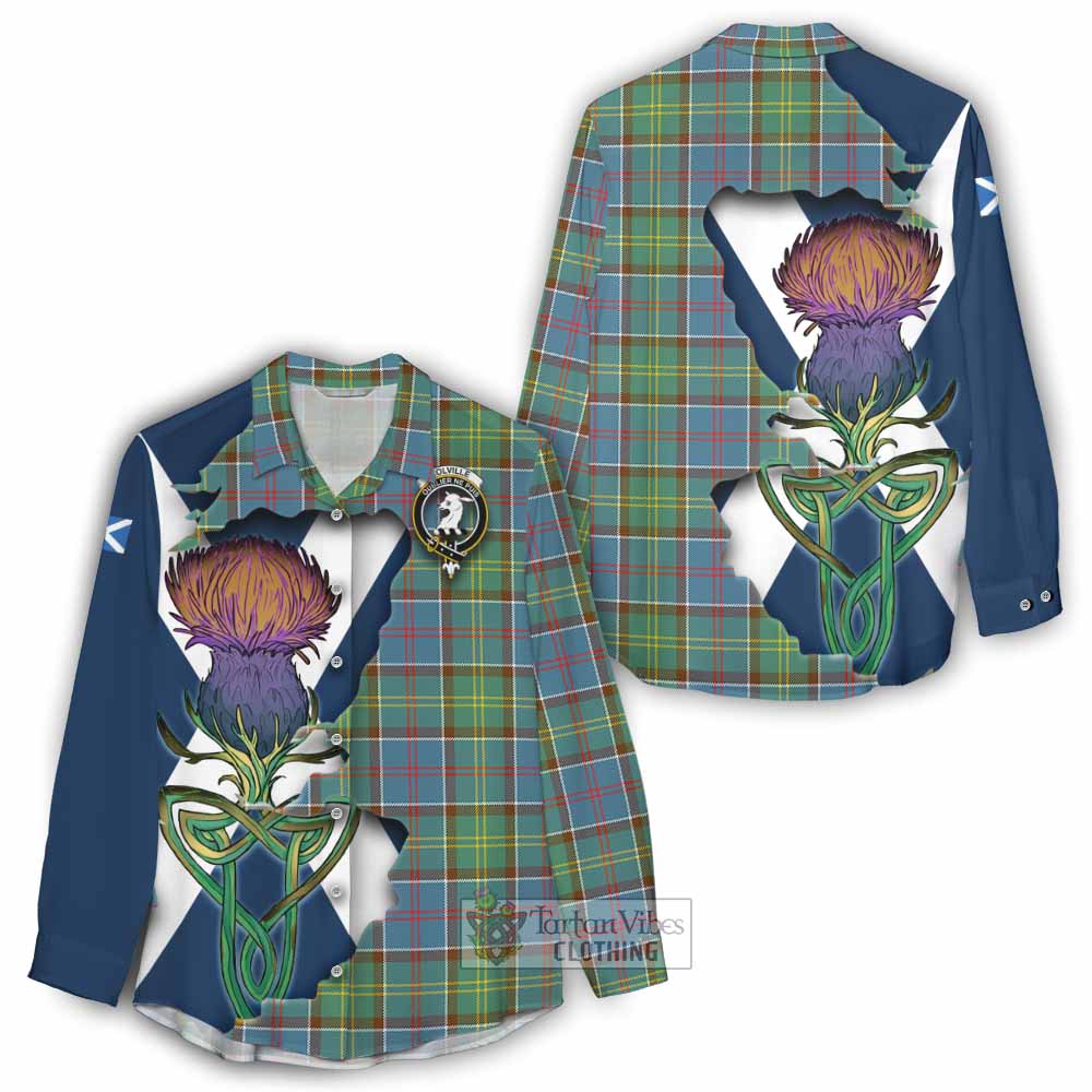 Tartan Vibes Clothing Colville Tartan Family Crest Women's Casual Shirt Scottish Thistle Celtic Inspired