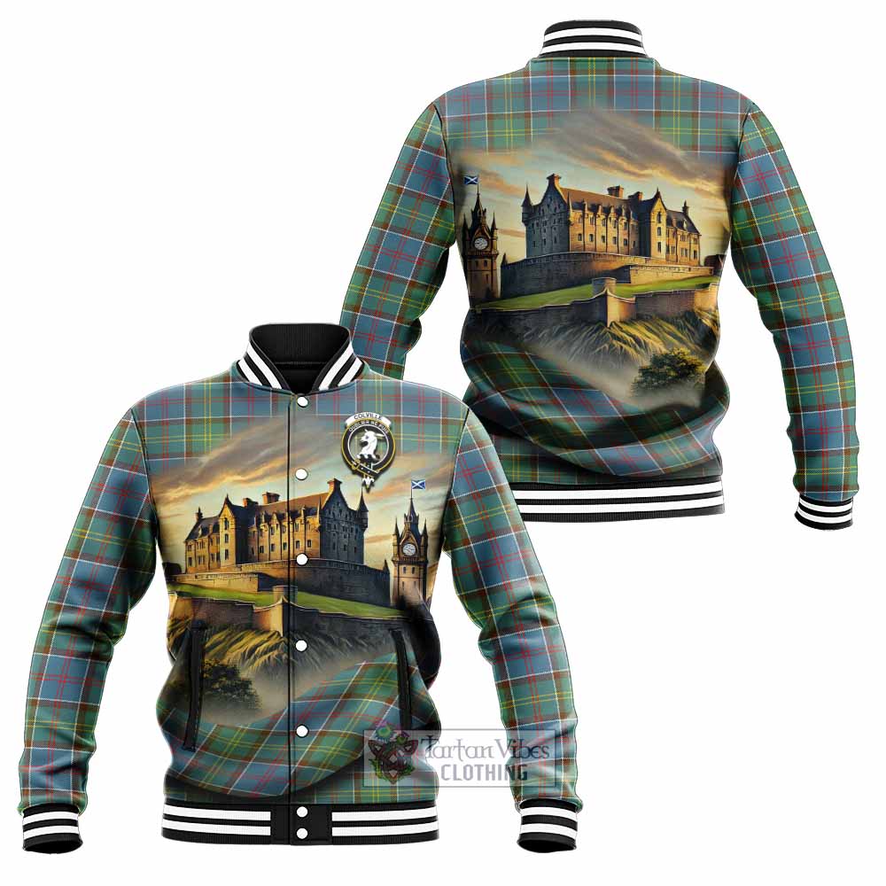 Tartan Vibes Clothing Colville Tartan Family Crest Baseball Jacket with Scottish Ancient Castle Style