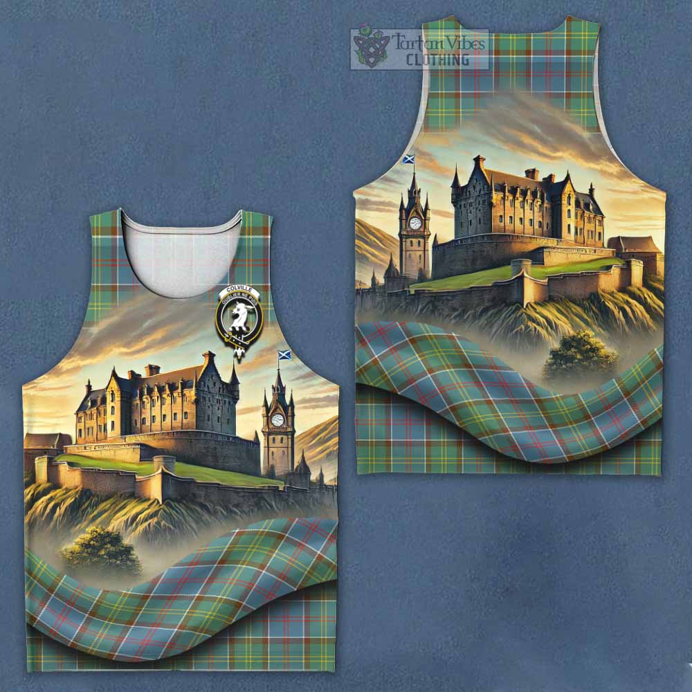 Tartan Vibes Clothing Colville Tartan Family Crest Men's Tank Top with Scottish Ancient Castle Style