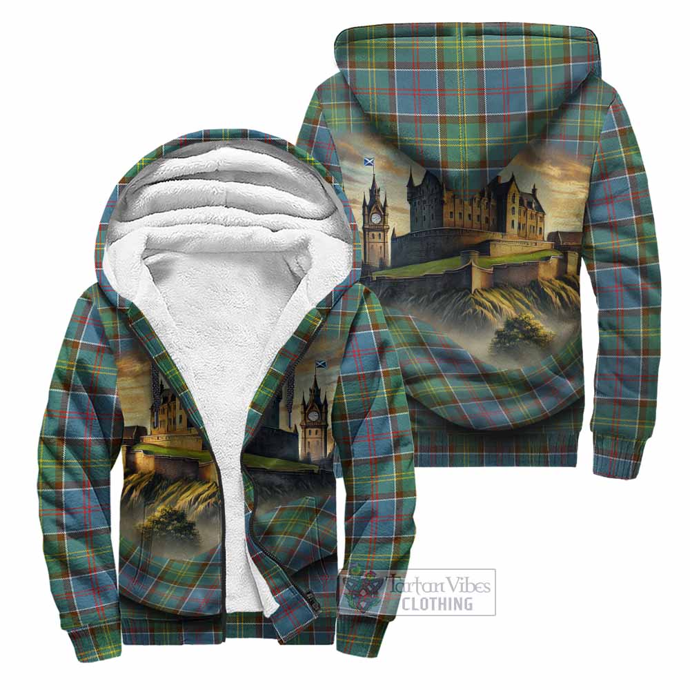 Tartan Vibes Clothing Colville Tartan Family Crest Sherpa Hoodie with Scottish Ancient Castle Style