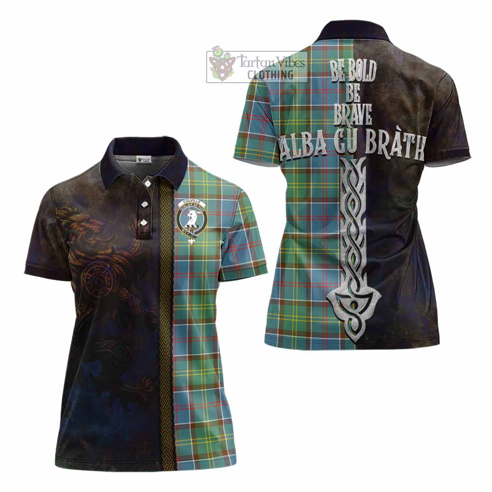 Tartan Vibes Clothing Colville Tartan Family Crest Women's Polo Shirt Alba Gu Brath Be Brave Lion Ancient Style