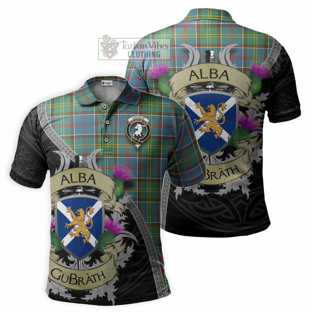 Tartan Vibes Clothing Colville Tartan Family Crest Polo Shirt Lion Rampant Royal Thistle Shield Celtic Inspired