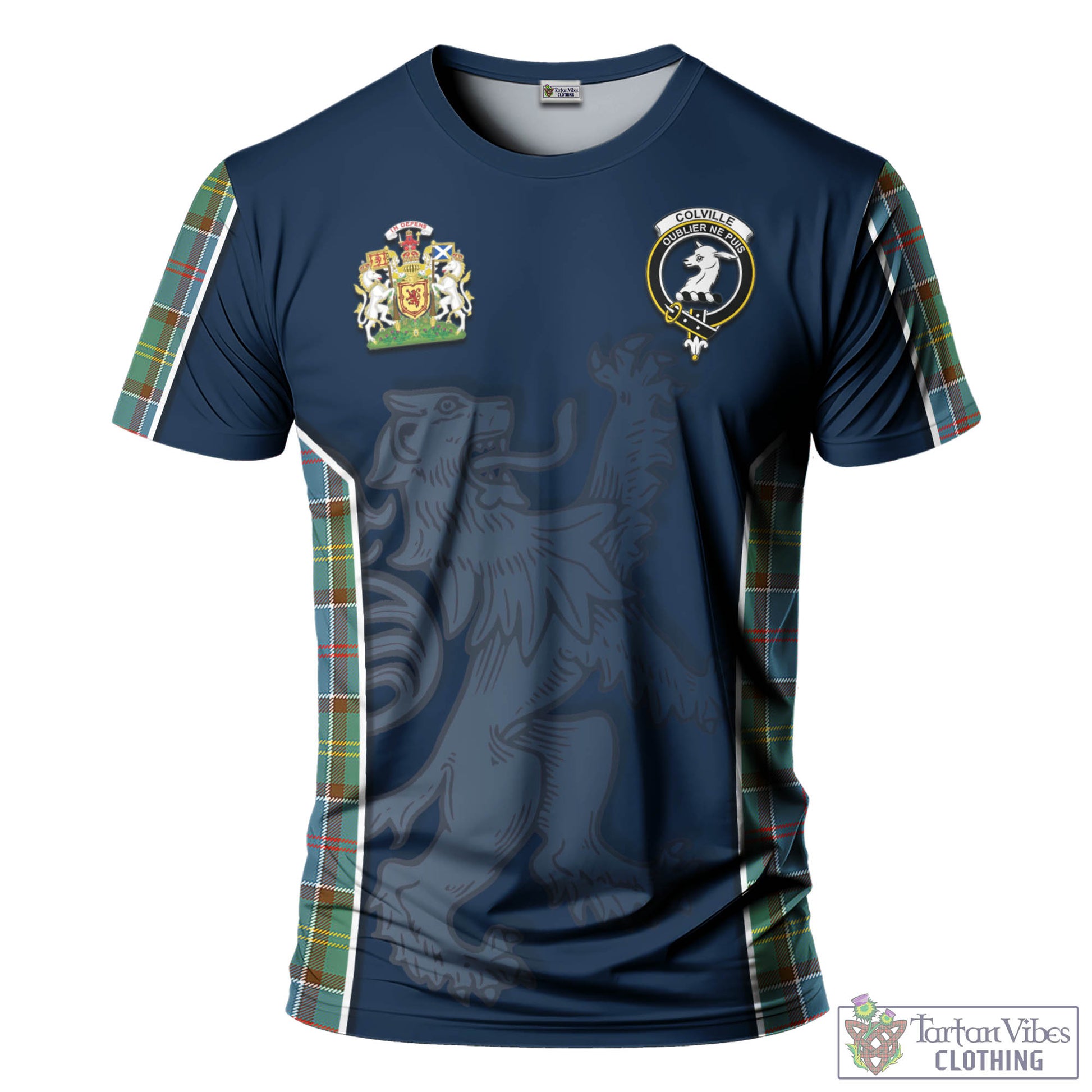 Tartan Vibes Clothing Colville Tartan T-Shirt with Family Crest and Lion Rampant Vibes Sport Style
