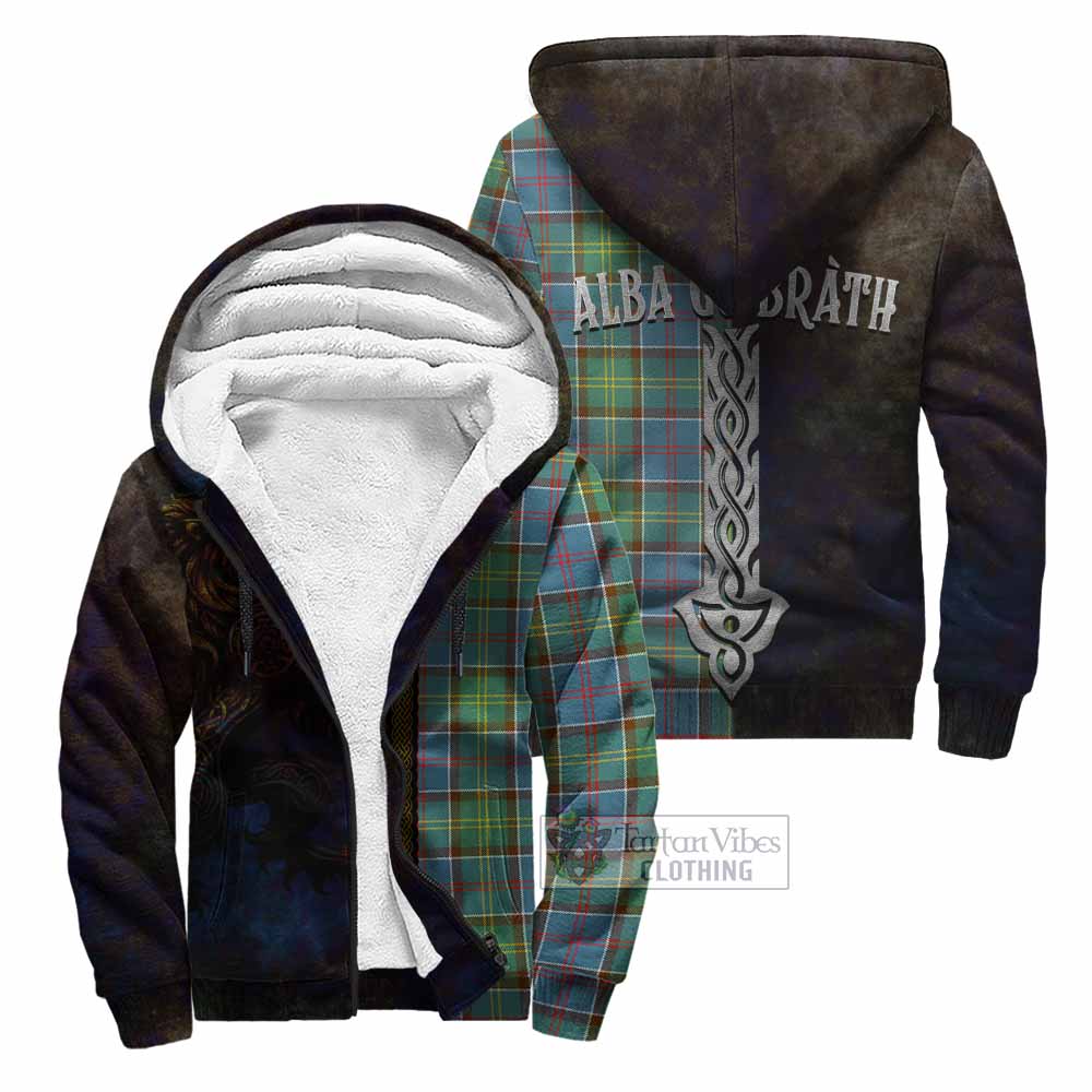 Tartan Vibes Clothing Colville Tartan Family Crest Sherpa Hoodie Alba Gu Brath Be Brave Lion Ancient Style
