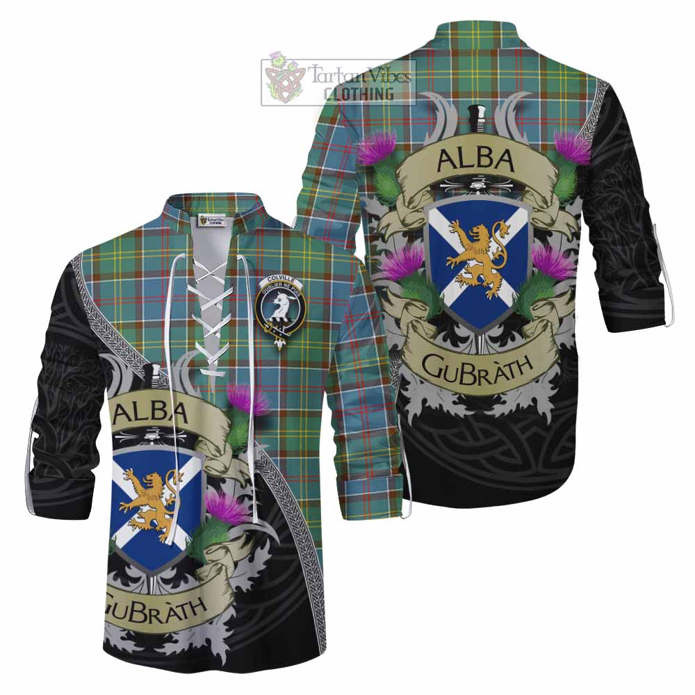 Tartan Vibes Clothing Colville Tartan Family Crest Ghillie Kilt Shirt Lion Rampant Royal Thistle Shield Celtic Inspired