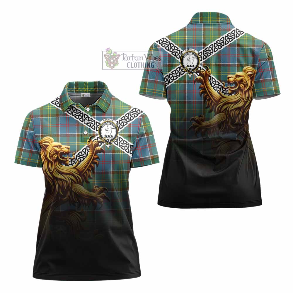 Tartan Vibes Clothing Colville Crest Tartan Women's Polo Shirt with Golden Lion Emblem Celtic Style