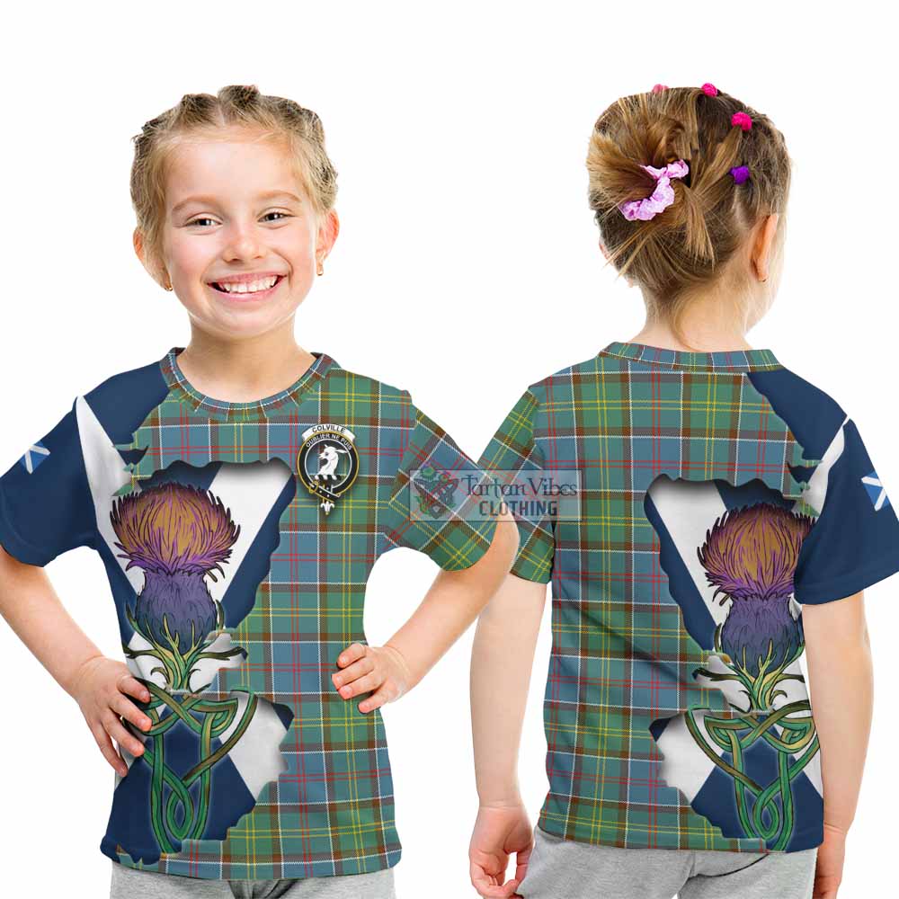 Tartan Vibes Clothing Colville Tartan Family Crest Kid T-Shirt Scottish Thistle Celtic Inspired