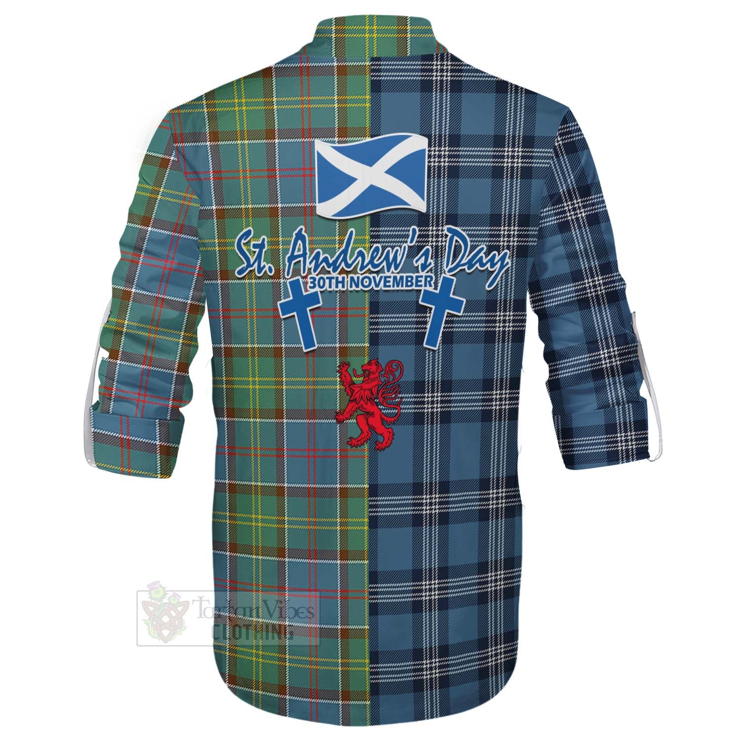 Tartan Vibes Clothing Colville Tartan Ghillie Kilt Shirt Happy St. Andrew's Day Half Tartan Style