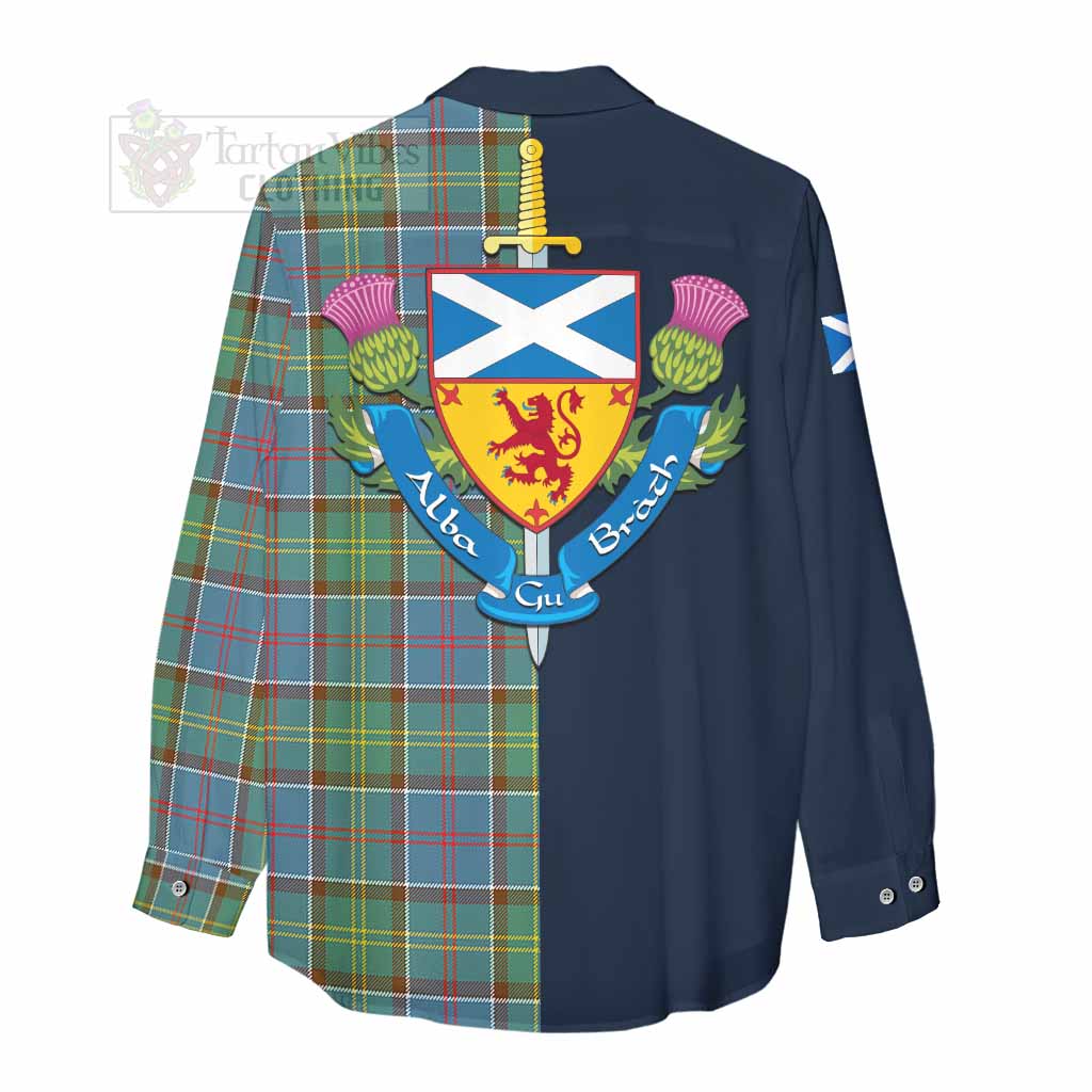 Tartan Vibes Clothing Colville Tartan Women's Casual Shirt Alba with Scottish Lion Royal Arm Half Style