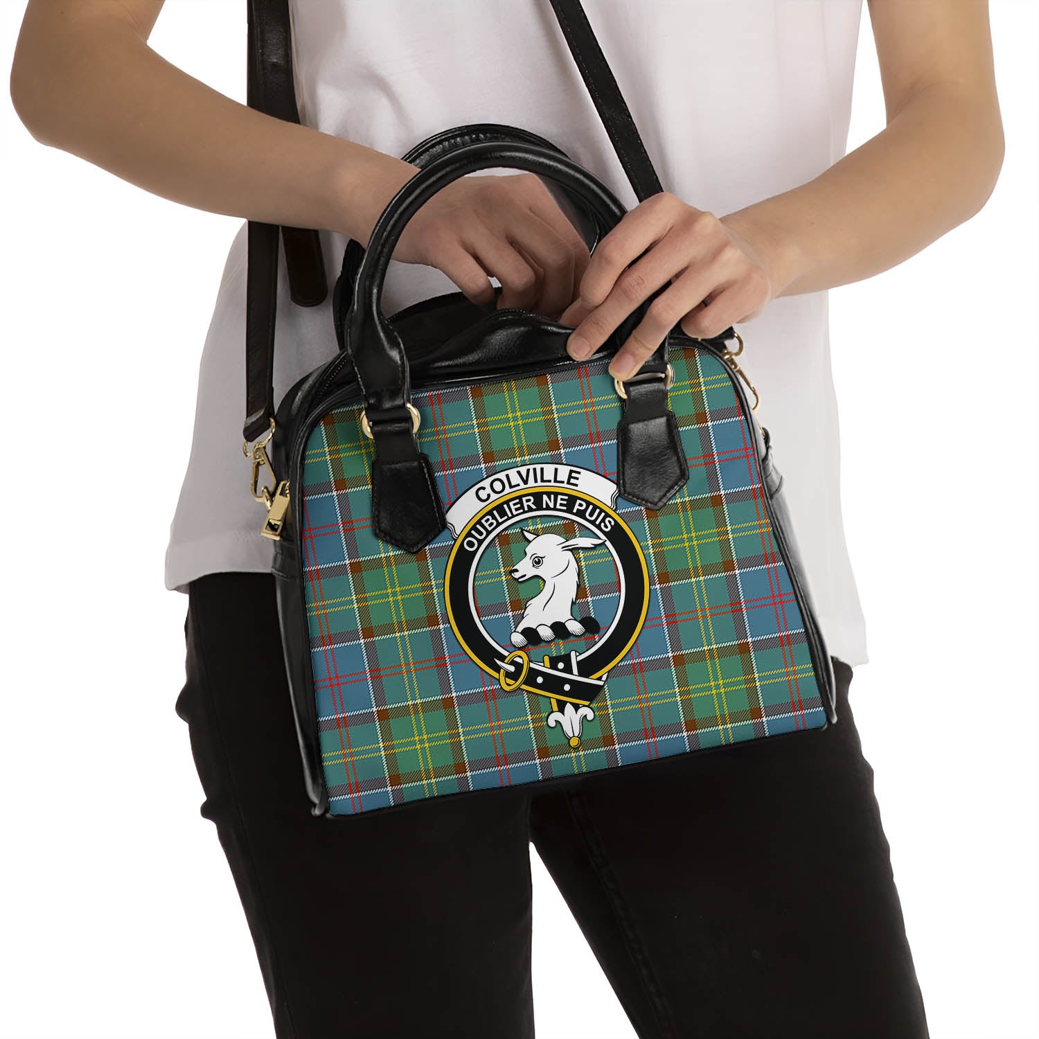 Colville Tartan Shoulder Handbags with Family Crest - Tartanvibesclothing
