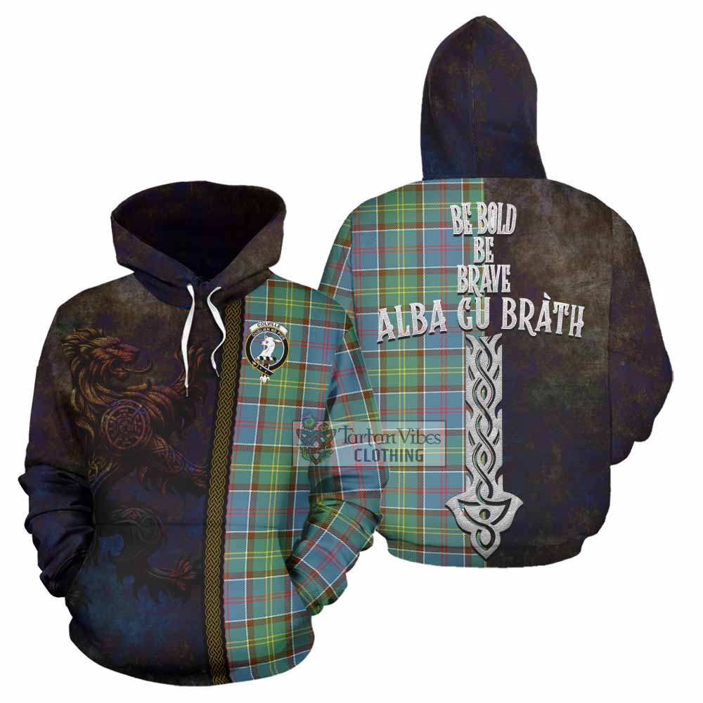 Tartan Vibes Clothing Colville Tartan Family Crest Hoodie Alba Gu Brath Be Brave Lion Ancient Style
