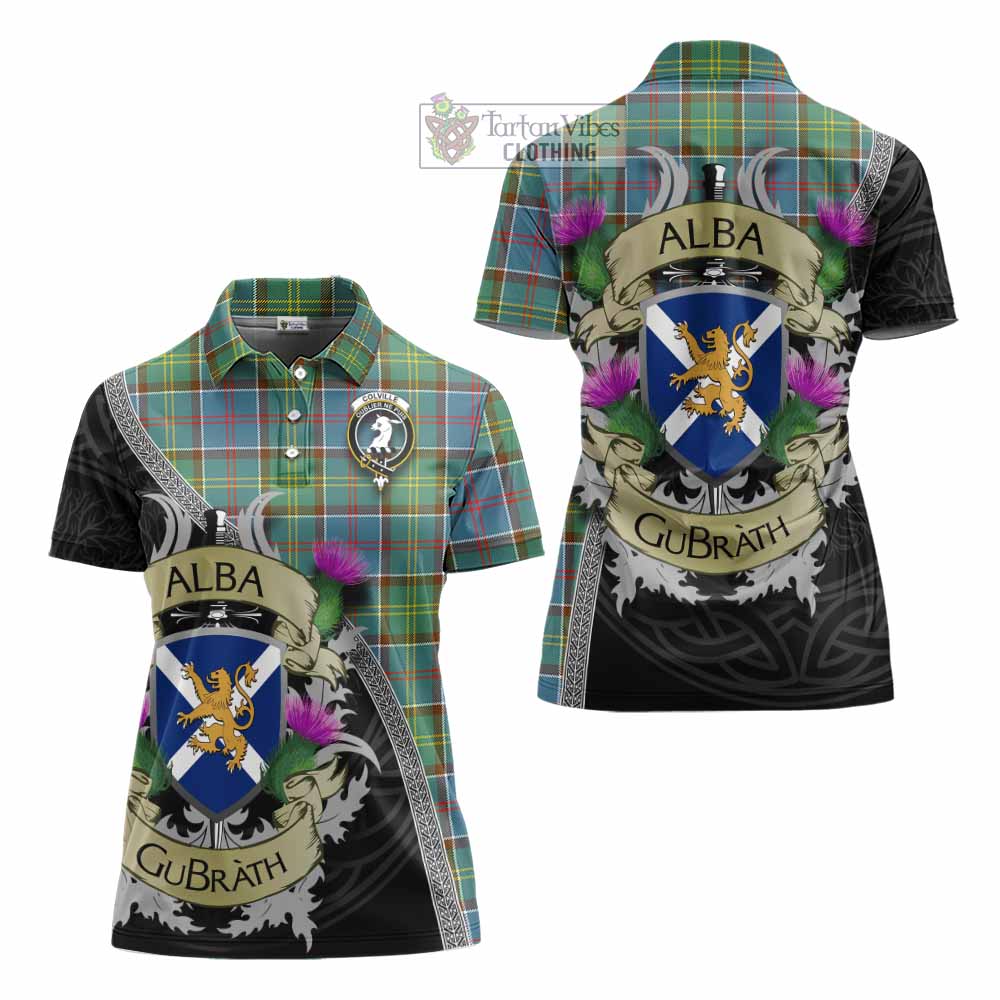 Tartan Vibes Clothing Colville Tartan Family Crest Women's Polo Shirt Lion Rampant Royal Thistle Shield Celtic Inspired