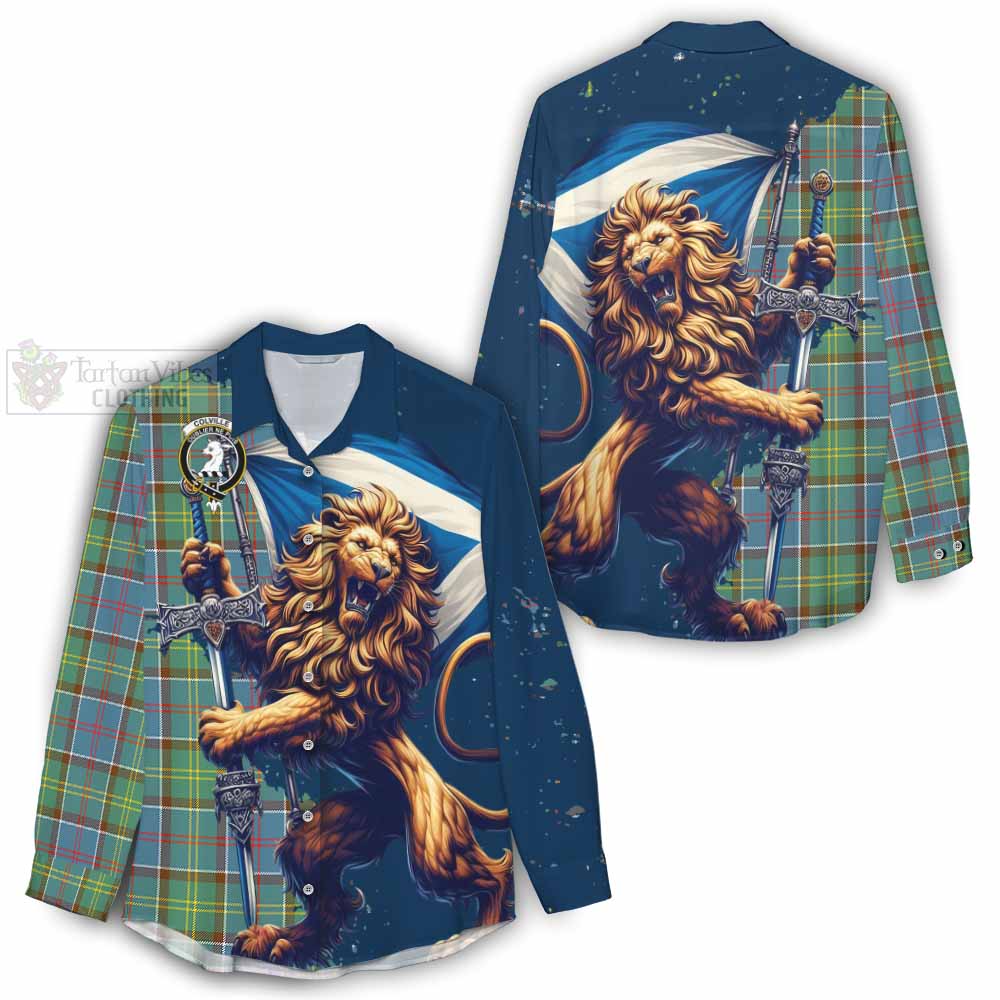 Tartan Vibes Clothing Colville Tartan Family Crest Women's Casual Shirt with Scottish Majestic Lion
