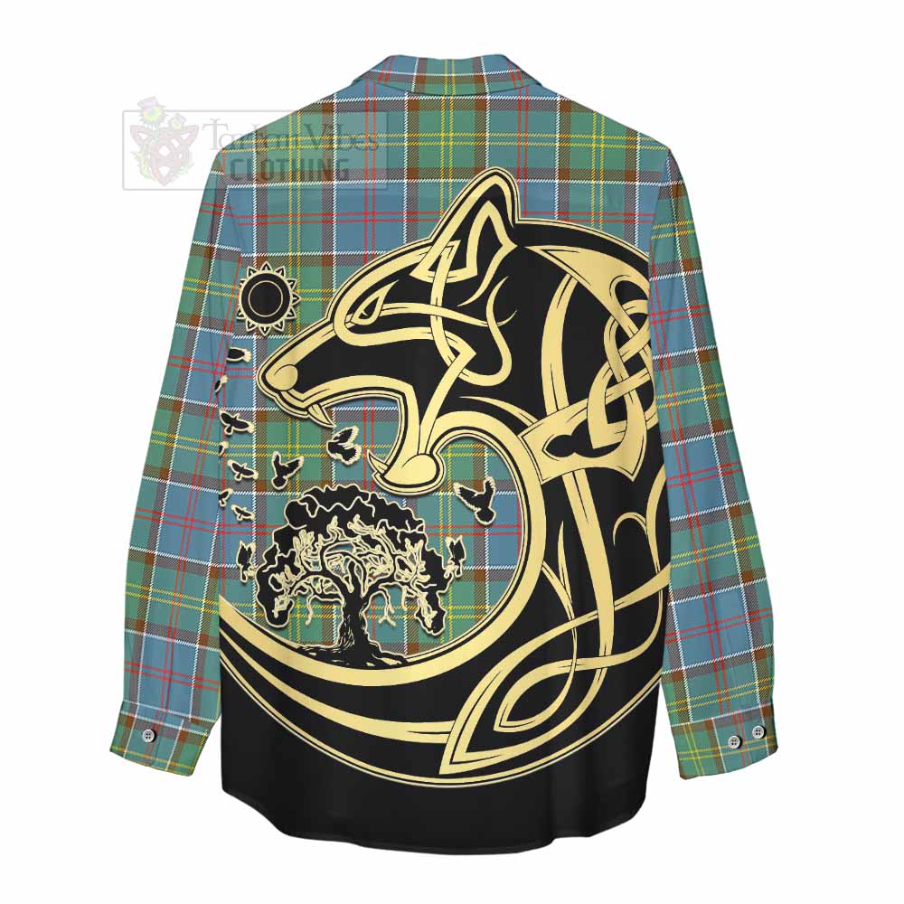 Tartan Vibes Clothing Colville Tartan Women's Casual Shirt with Family Crest Celtic Wolf Style