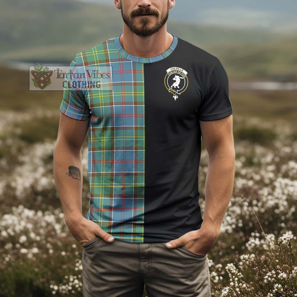 Colville Tartan T-Shirt with Family Crest and Half Of Me Style - Tartanvibesclothing Shop