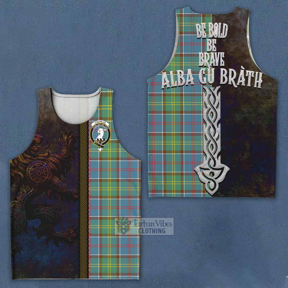 Tartan Vibes Clothing Colville Tartan Family Crest Men's Tank Top Alba Gu Brath Be Brave Lion Ancient Style