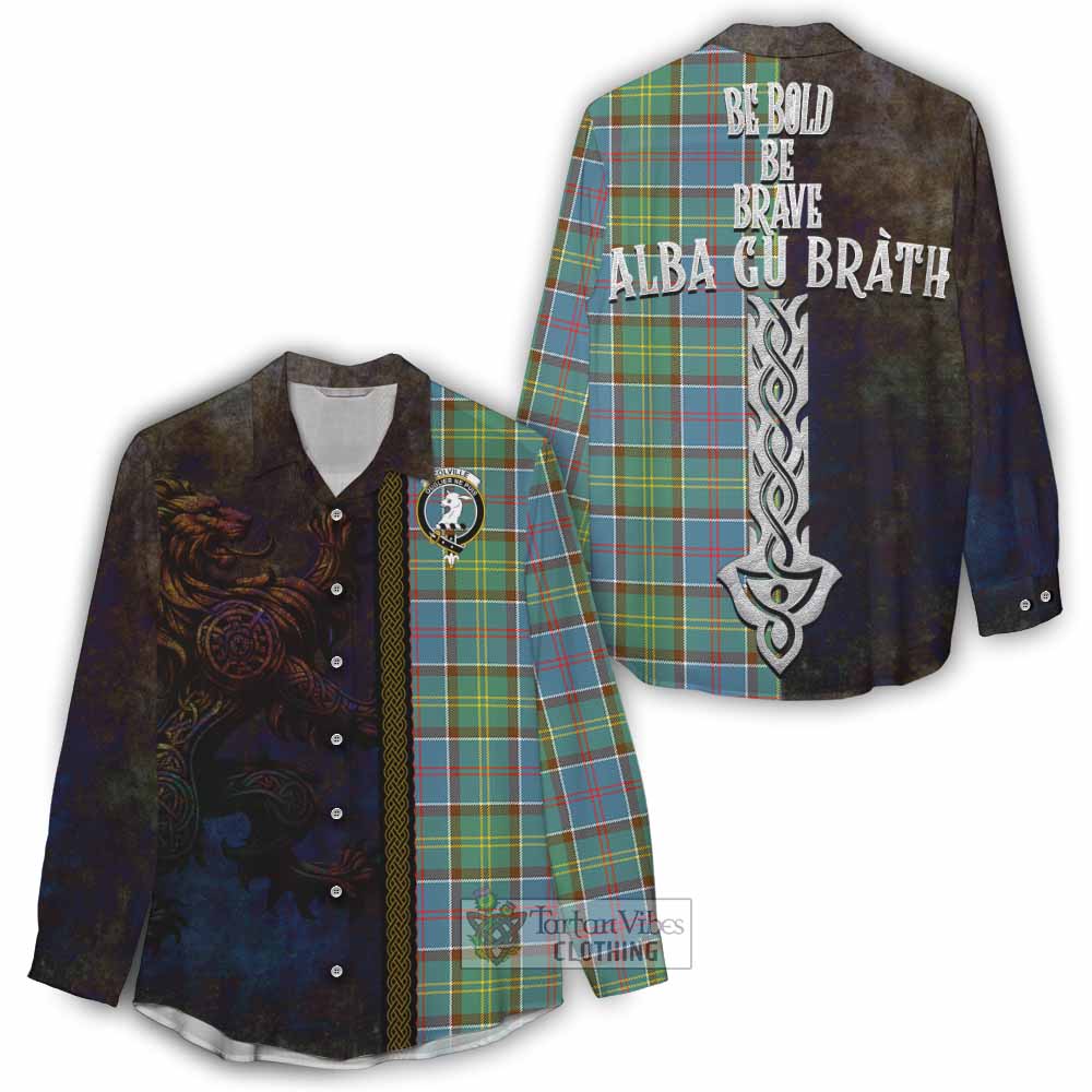 Tartan Vibes Clothing Colville Tartan Family Crest Women's Casual Shirt Alba Gu Brath Be Brave Lion Ancient Style