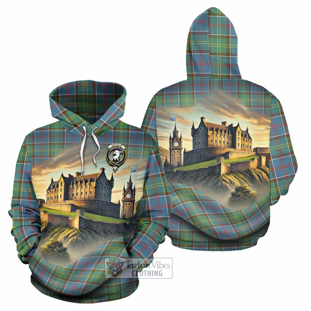 Tartan Vibes Clothing Colville Tartan Family Crest Hoodie with Scottish Ancient Castle Style