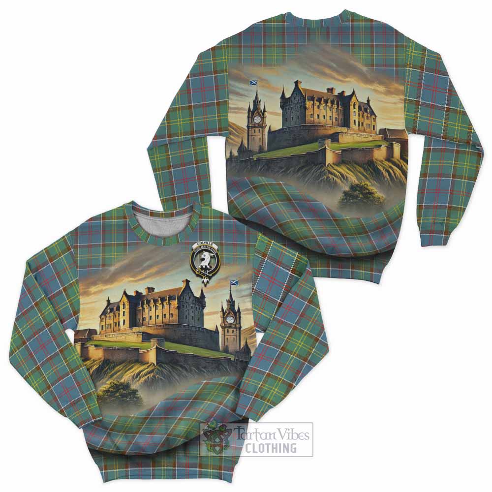 Tartan Vibes Clothing Colville Tartan Family Crest Sweatshirt with Scottish Ancient Castle Style