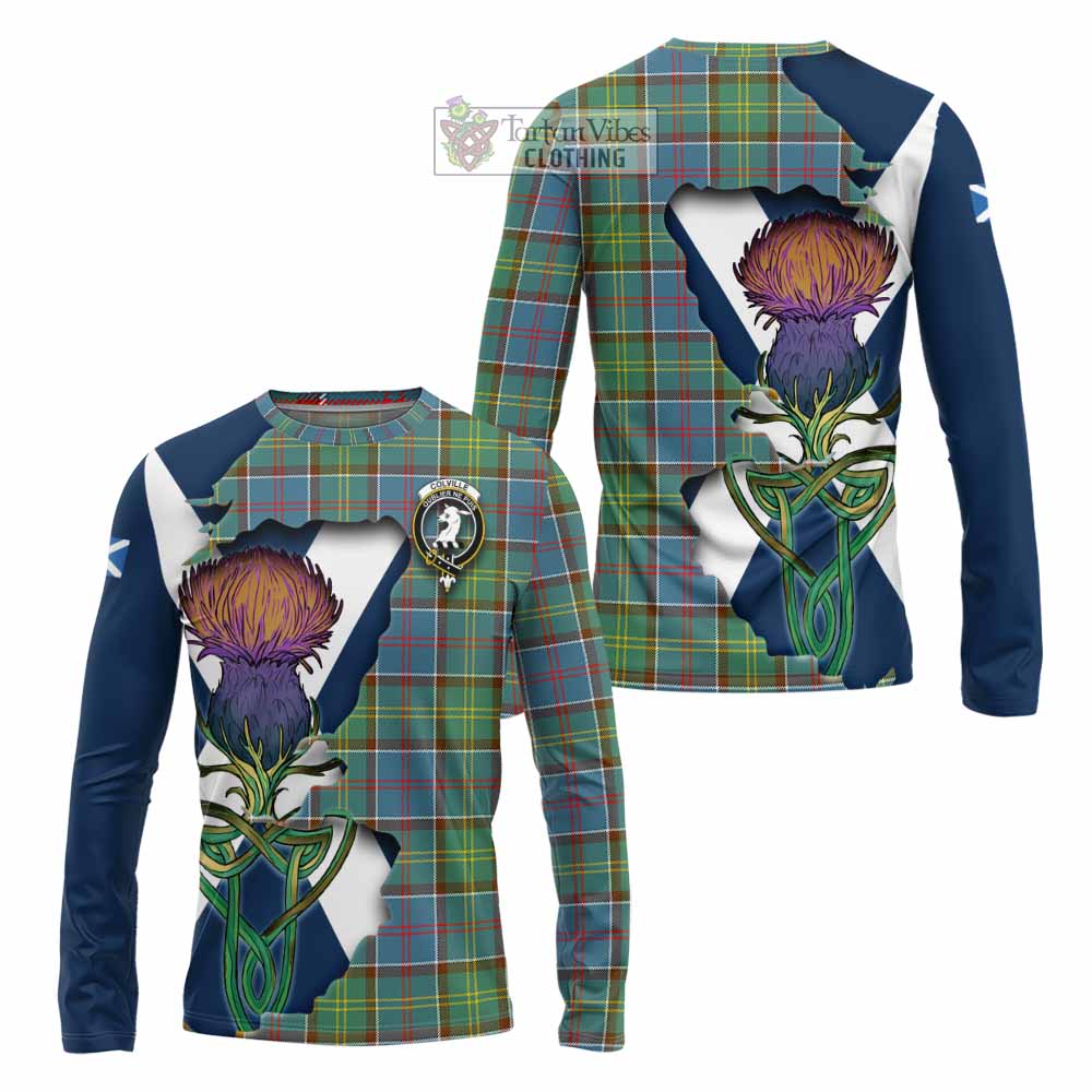 Tartan Vibes Clothing Colville Tartan Family Crest Long Sleeve T-Shirt Scottish Thistle Celtic Inspired