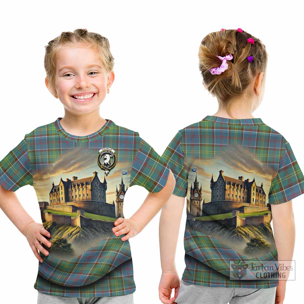 Tartan Vibes Clothing Colville Tartan Family Crest Kid T-Shirt with Scottish Ancient Castle Style
