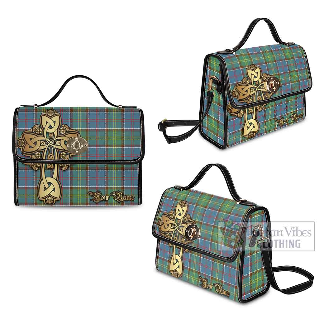 Tartan Vibes Clothing Colville Tartan Waterproof Canvas Bag Golden Thistle Celtic Cross Style