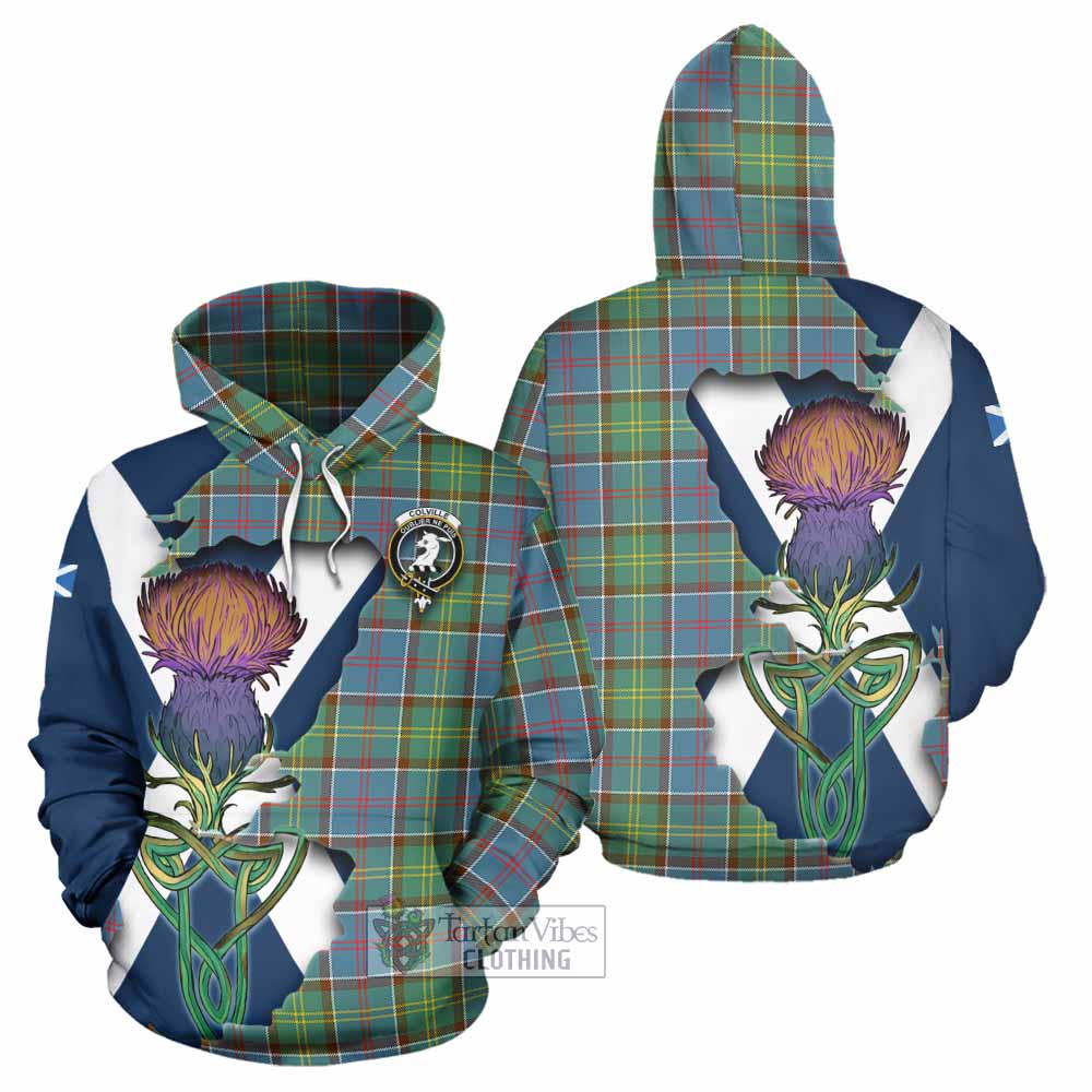 Tartan Vibes Clothing Colville Tartan Family Crest Hoodie Scottish Thistle Celtic Inspired