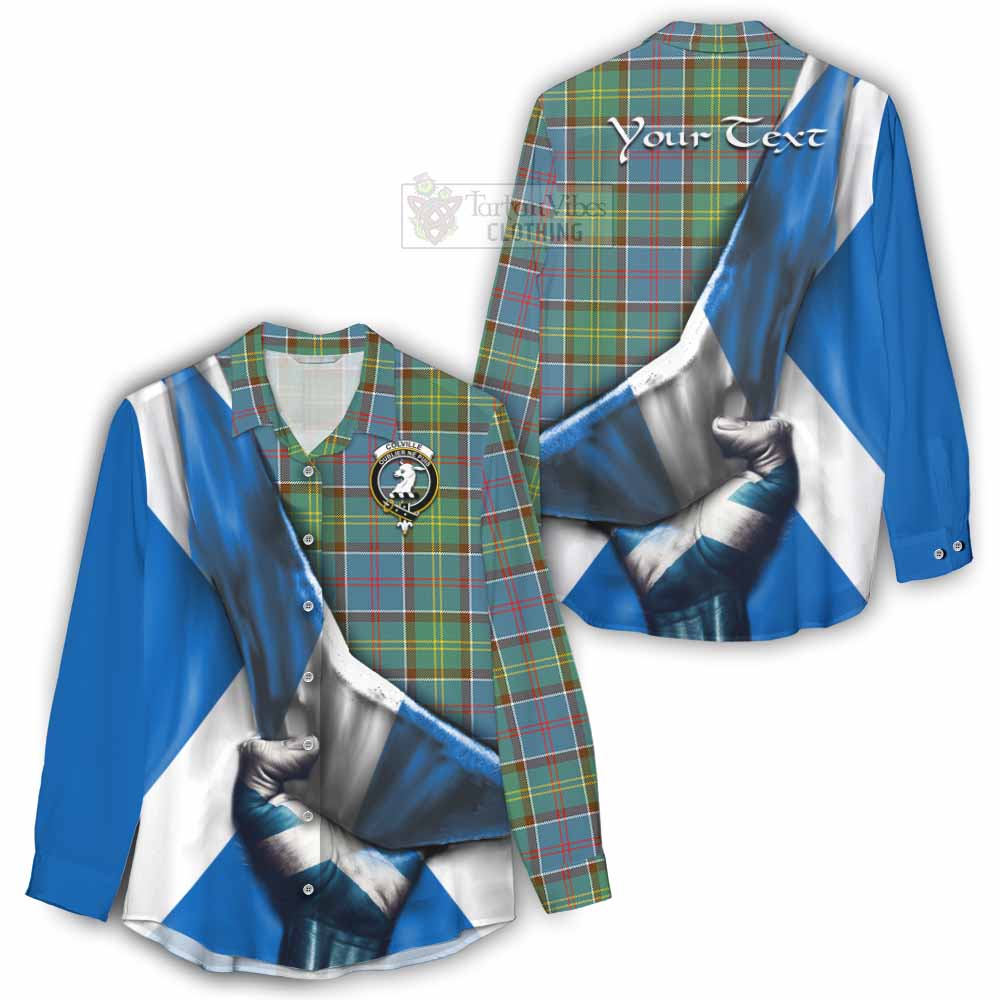 Tartan Vibes Clothing Colville Tartan Women's Casual Shirt with Family Crest Scotland Patriotic Style