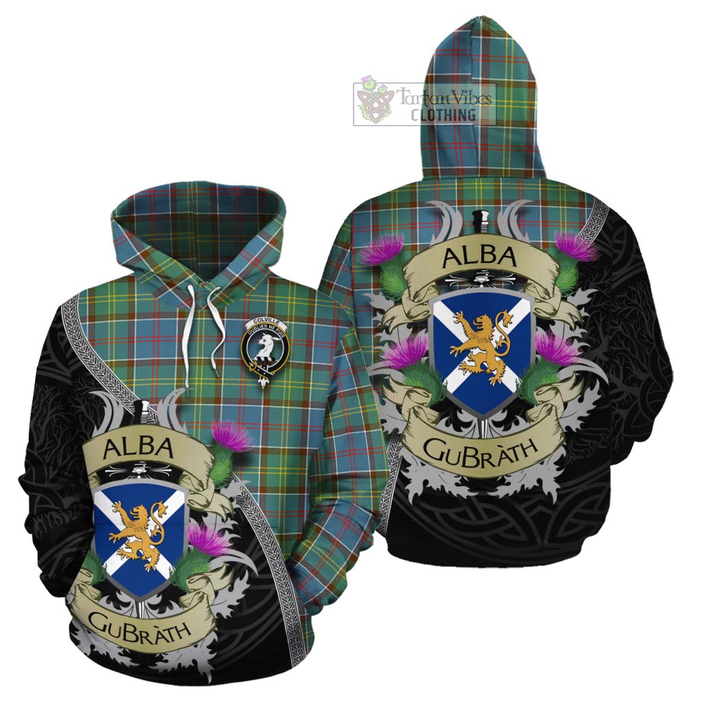 Tartan Vibes Clothing Colville Tartan Family Crest Cotton Hoodie Lion Rampant Royal Thistle Shield Celtic Inspired