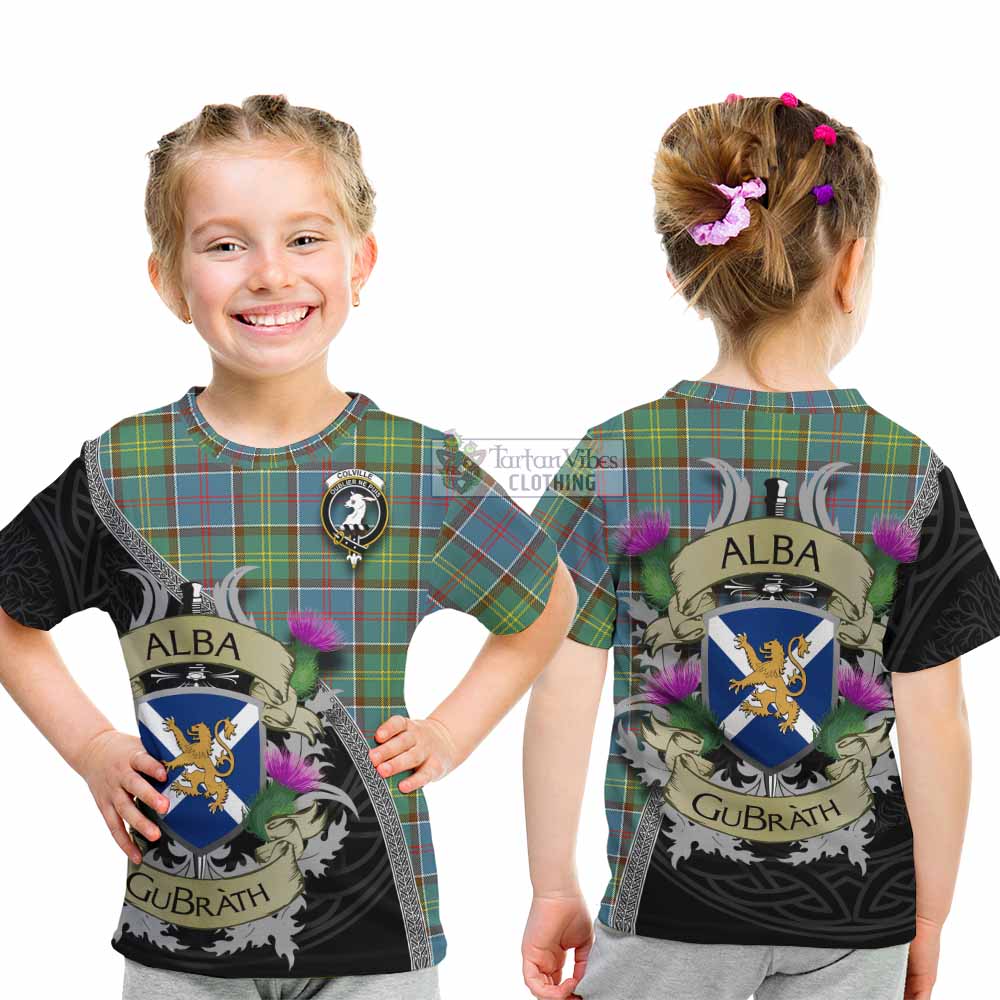 Tartan Vibes Clothing Colville Tartan Family Crest Kid T-Shirt Lion Rampant Royal Thistle Shield Celtic Inspired