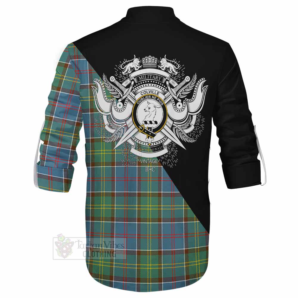 Tartan Vibes Clothing Colville Tartan Ghillie Kilt Shirt with Family Crest and Military Logo Style