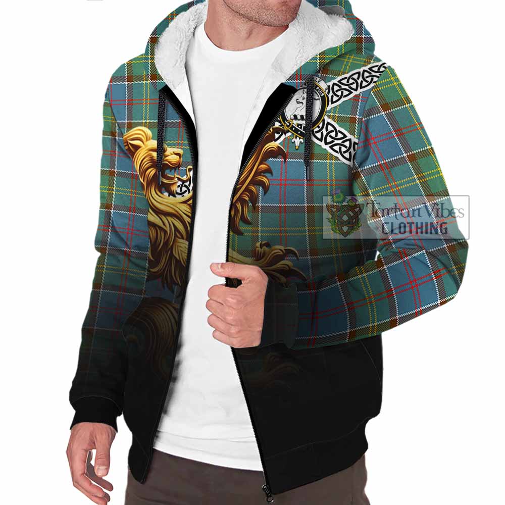 Tartan Vibes Clothing Colville Crest Tartan Sherpa Hoodie with Golden Lion Emblem Celtic Style
