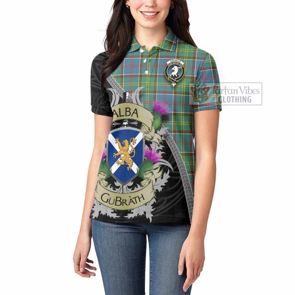 Tartan Vibes Clothing Colville Tartan Family Crest Women's Polo Shirt Lion Rampant Royal Thistle Shield Celtic Inspired