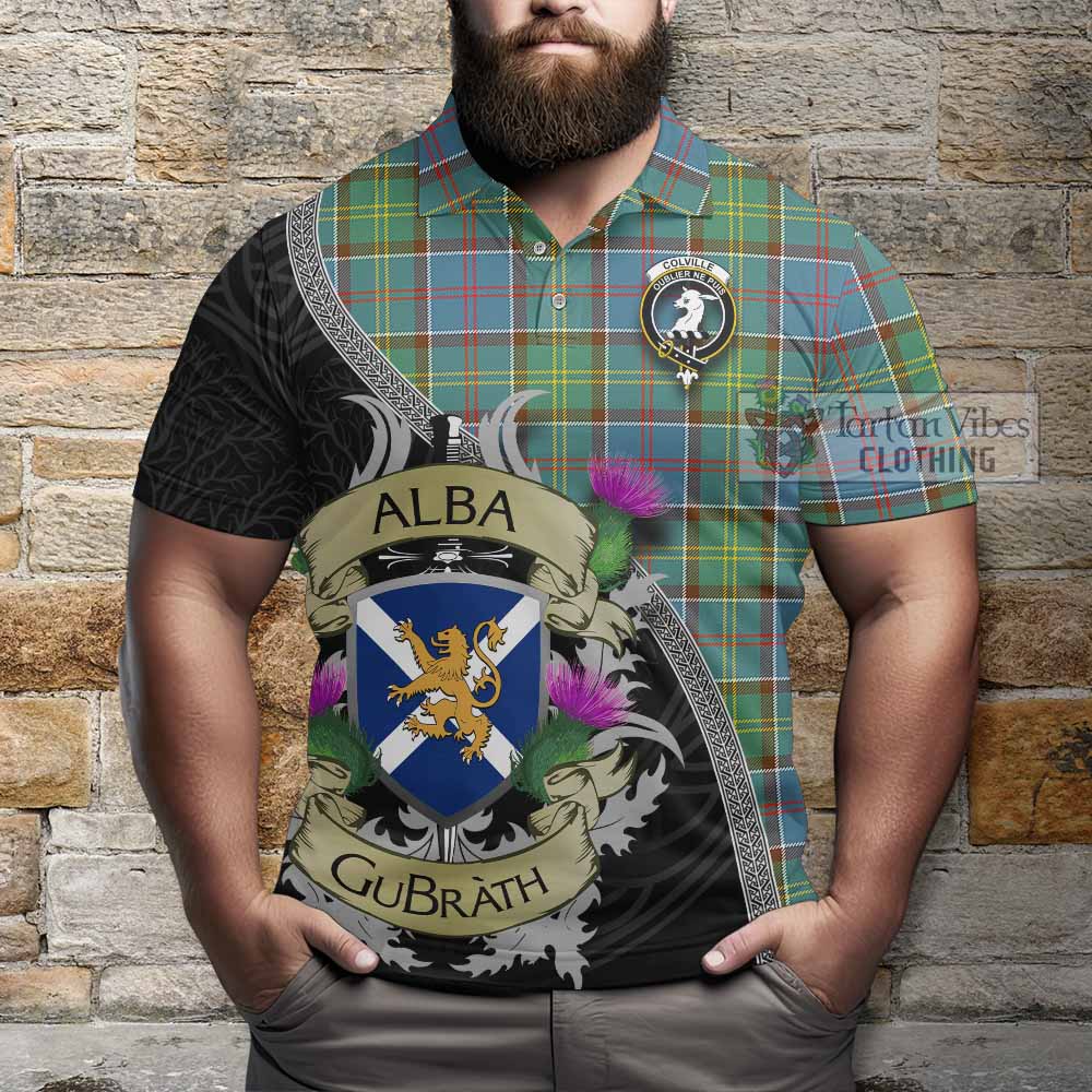 Tartan Vibes Clothing Colville Tartan Family Crest Polo Shirt Lion Rampant Royal Thistle Shield Celtic Inspired