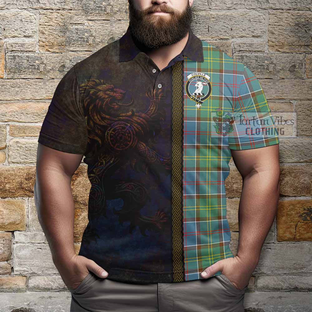 Tartan Vibes Clothing Colville Tartan Family Crest Polo Shirt Alba Gu Brath Be Brave Lion Ancient Style