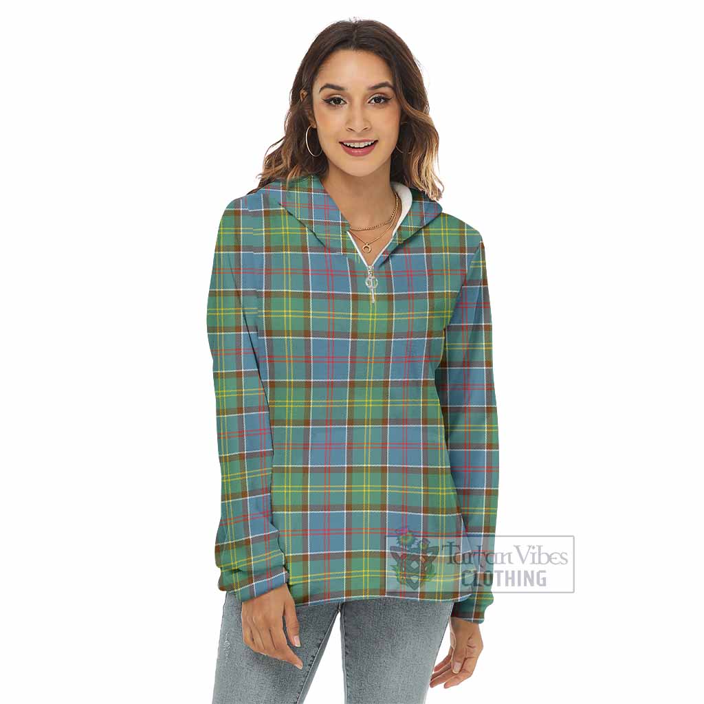 Tartan Vibes Clothing Colville Tartan Women's Borg  Half Zip Fleece Hoodie