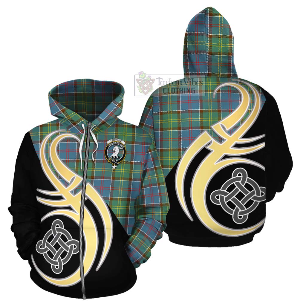 Tartan Vibes Clothing Colville Tartan Cotton Hoodie with Family Crest and Celtic Symbol Style