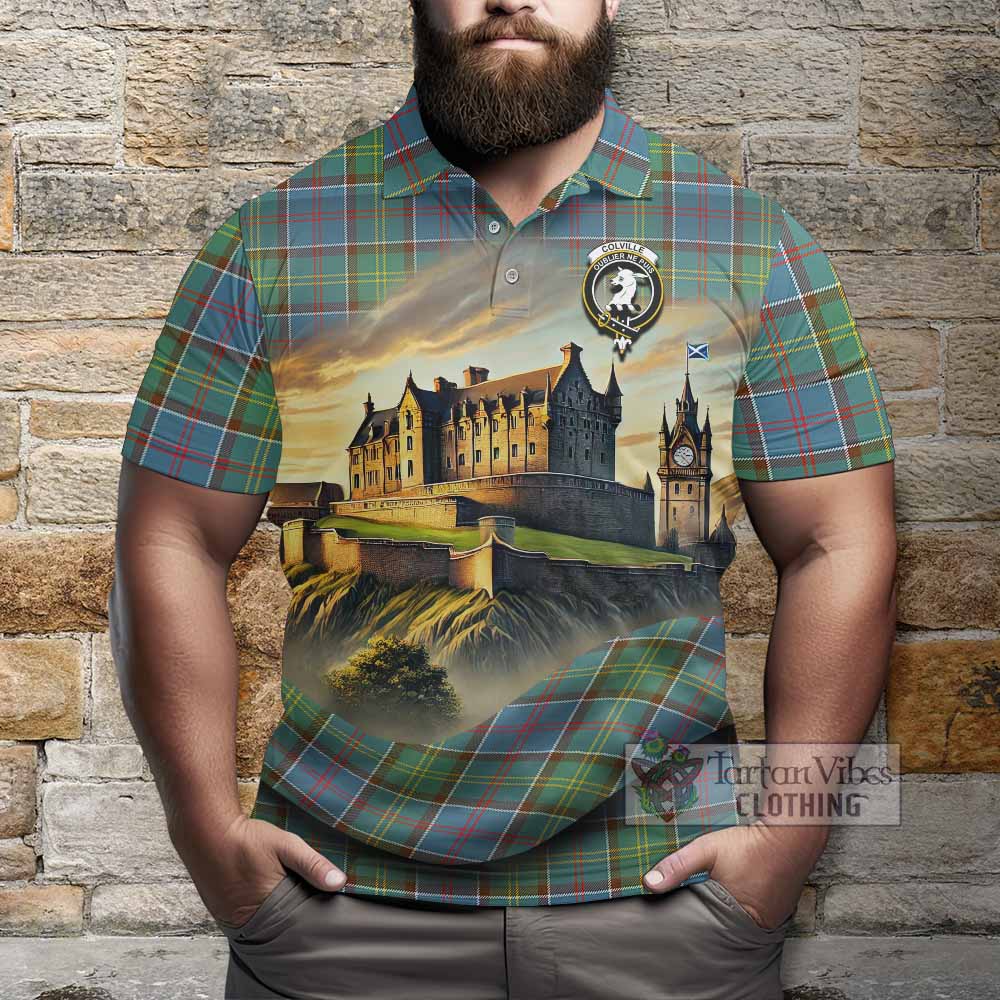 Tartan Vibes Clothing Colville Tartan Family Crest Polo Shirt with Scottish Ancient Castle Stype